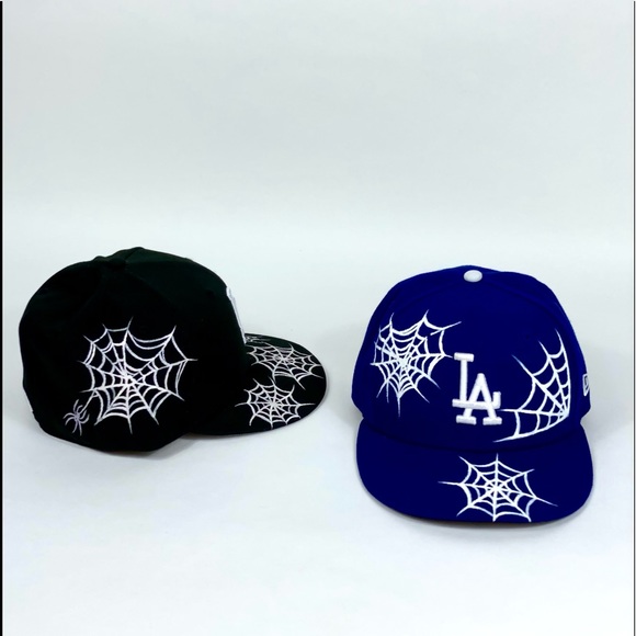 LA Dodgers Fitted Hat w/hand painted Spider Webs & added hardware rivets - Picture 11 of 15